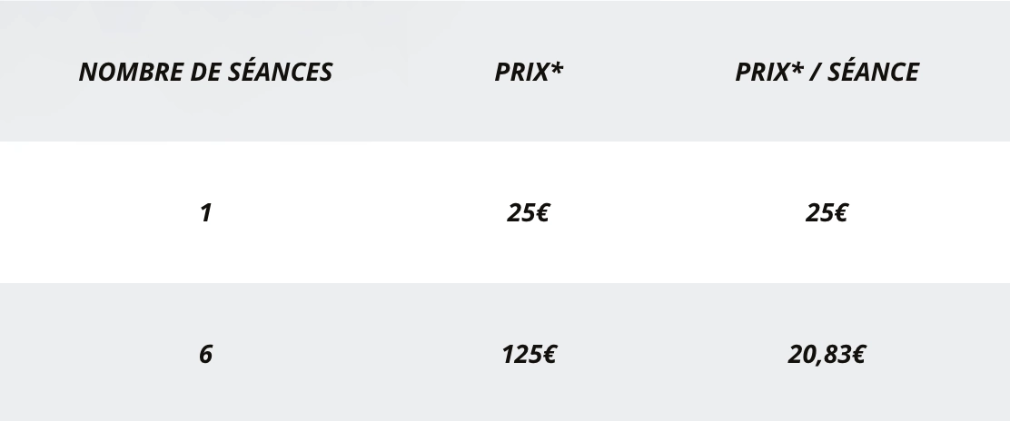 tarifs VP TRAINING CLUB pour small group (petits groupes)