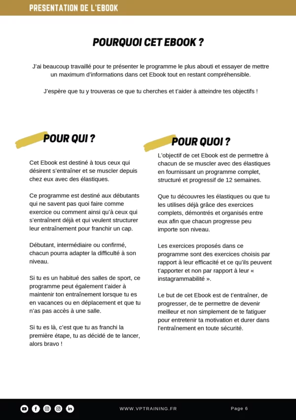 Exemple page présentation Ebook Musculation Elastique - VP Training Club - Tours (37)
