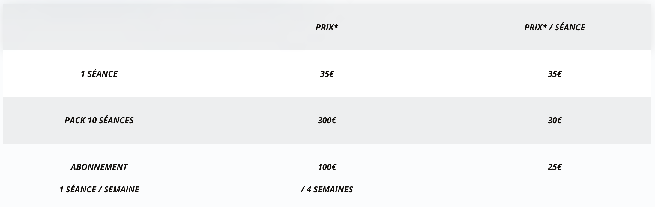 tarifs VP TRAINING CLUB pour small group (petits groupes)